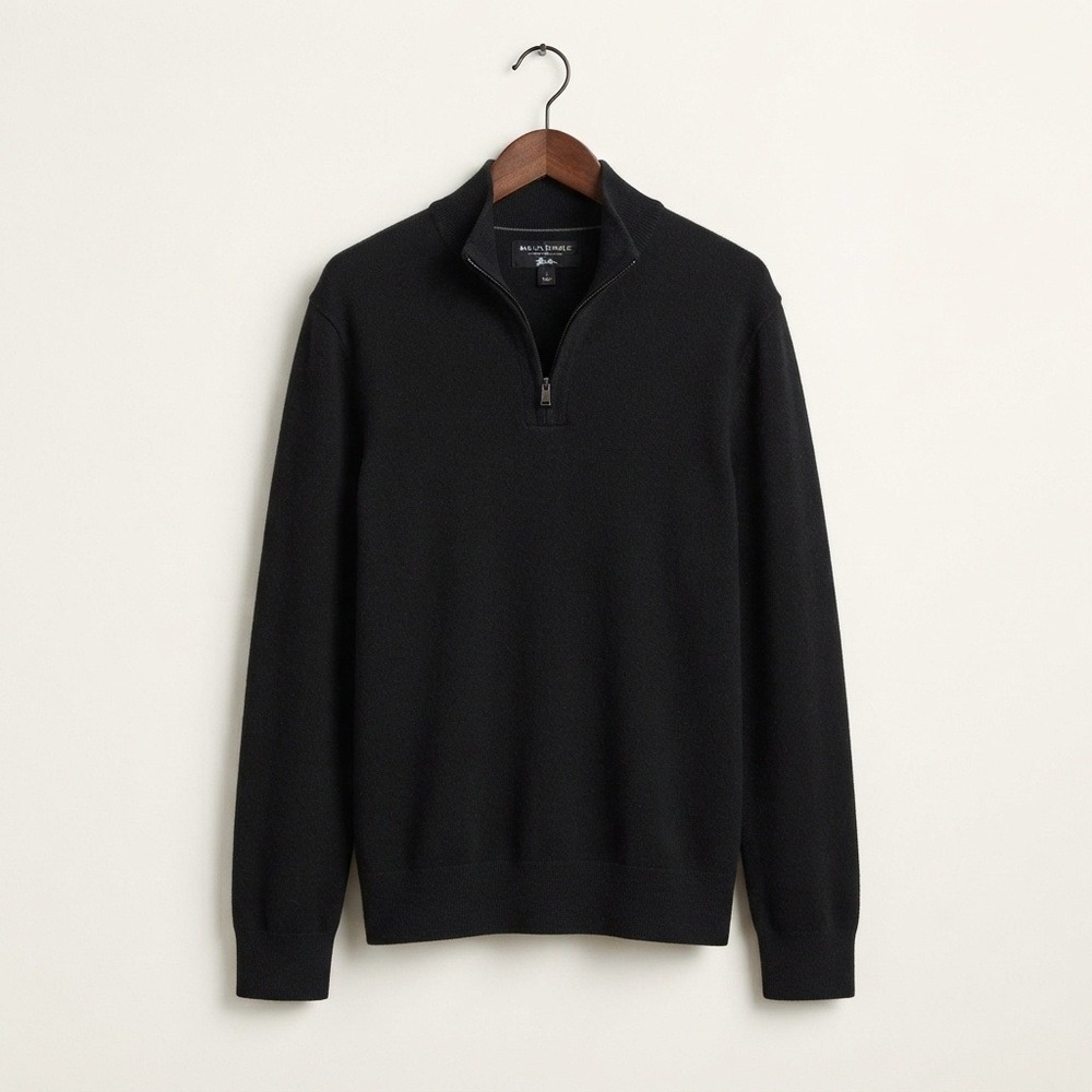 Banana Republic Old Money Quarter Zip Sweater Mens Large Black Merino Wool Prep